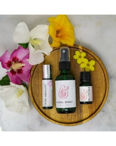 Floral Kit
Contains, Floral Spray (hydrosol blend), Sensitive Rose Roller, and Bloom blend (a 10ml floral essential oil blend)